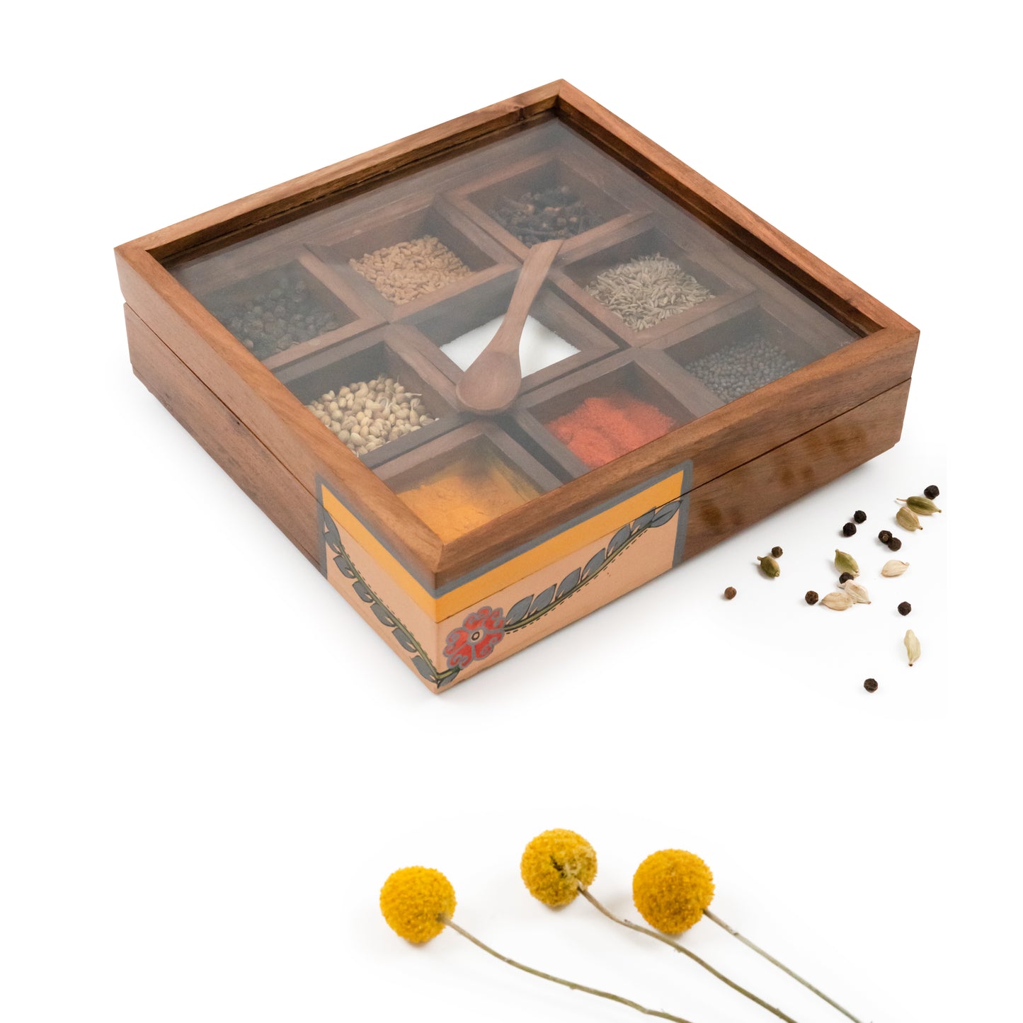 Wooden 9-spice organizer