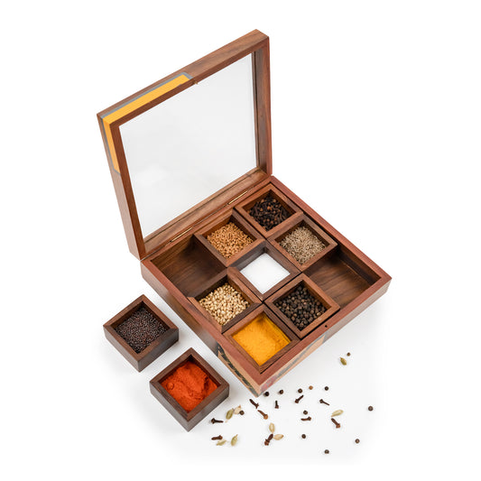 Wooden 9-spice organizer