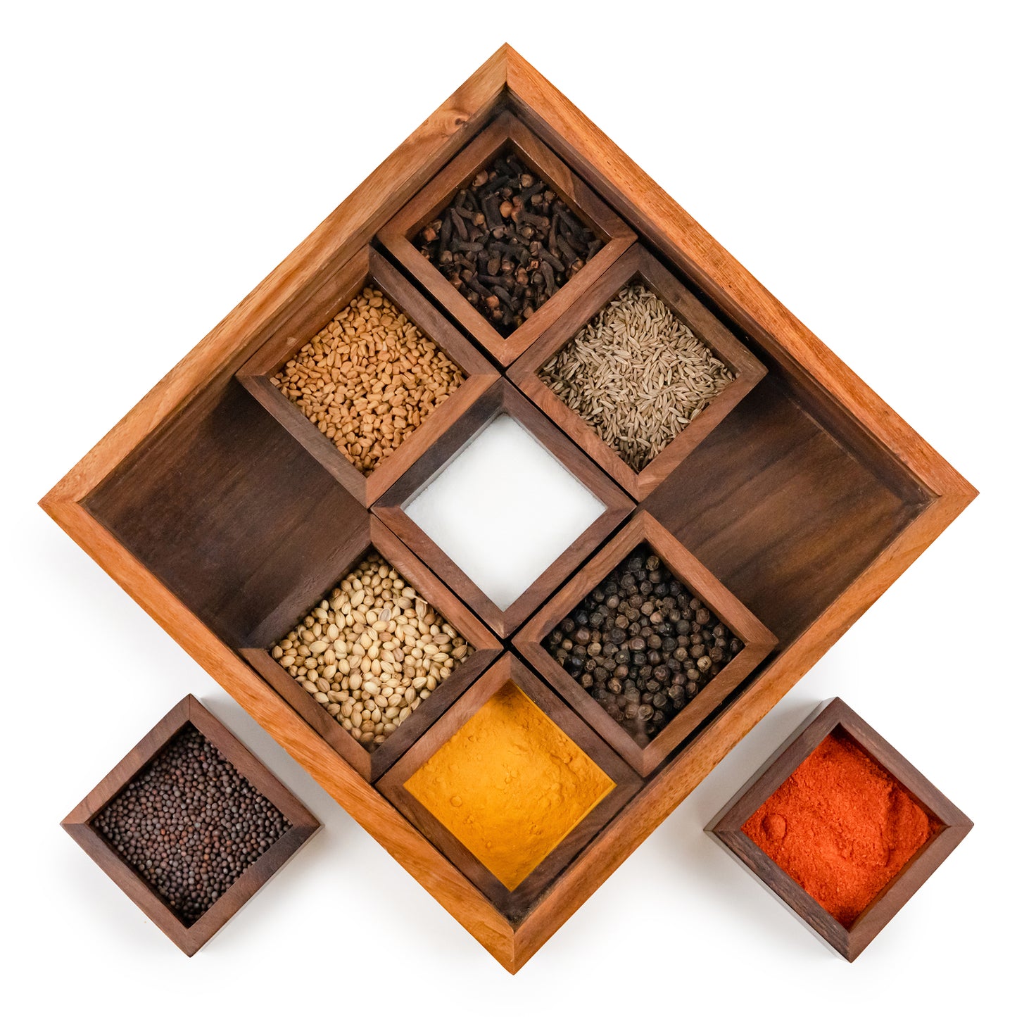 Wooden 9-spice organizer