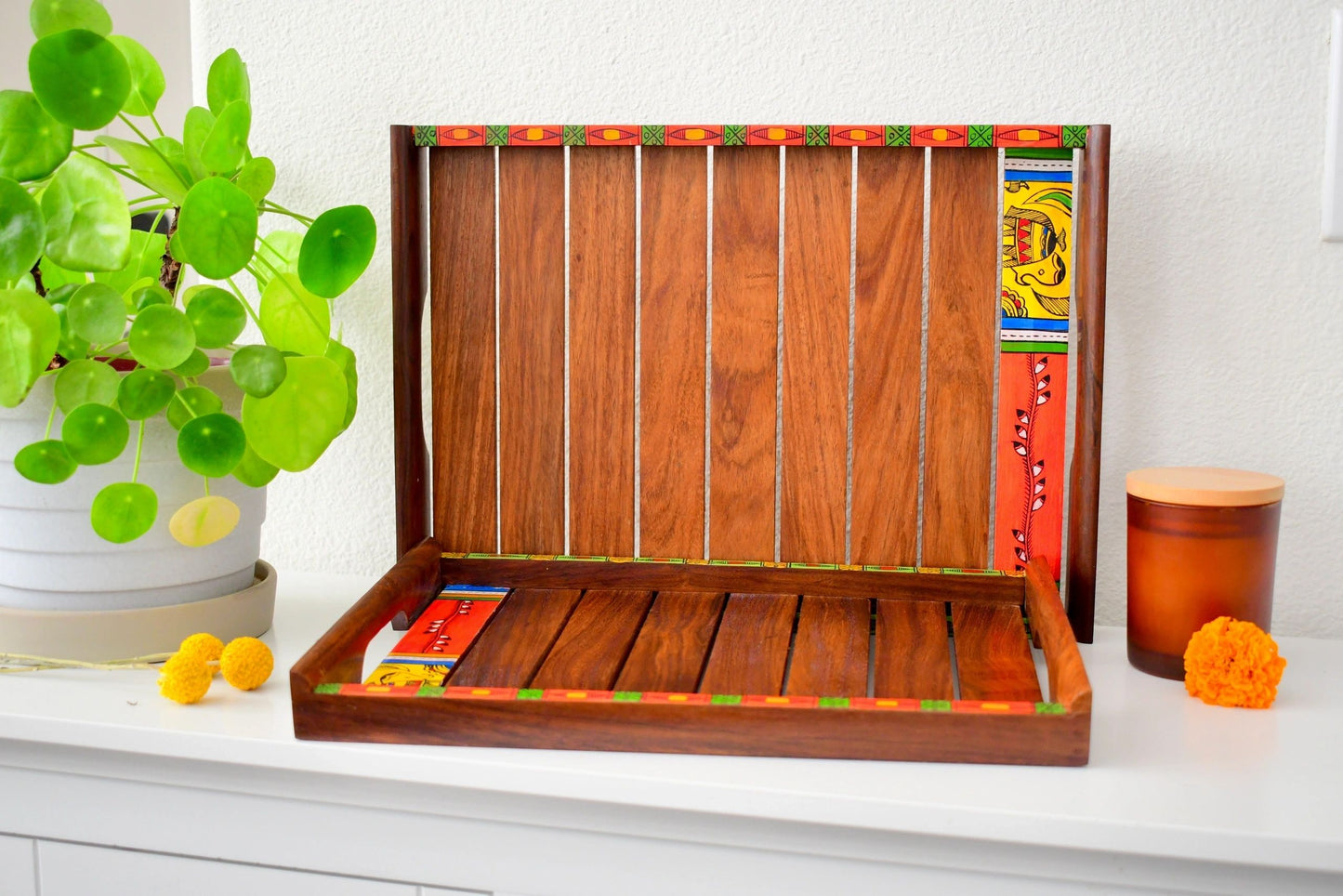 Madhubani Slatted Tray Set