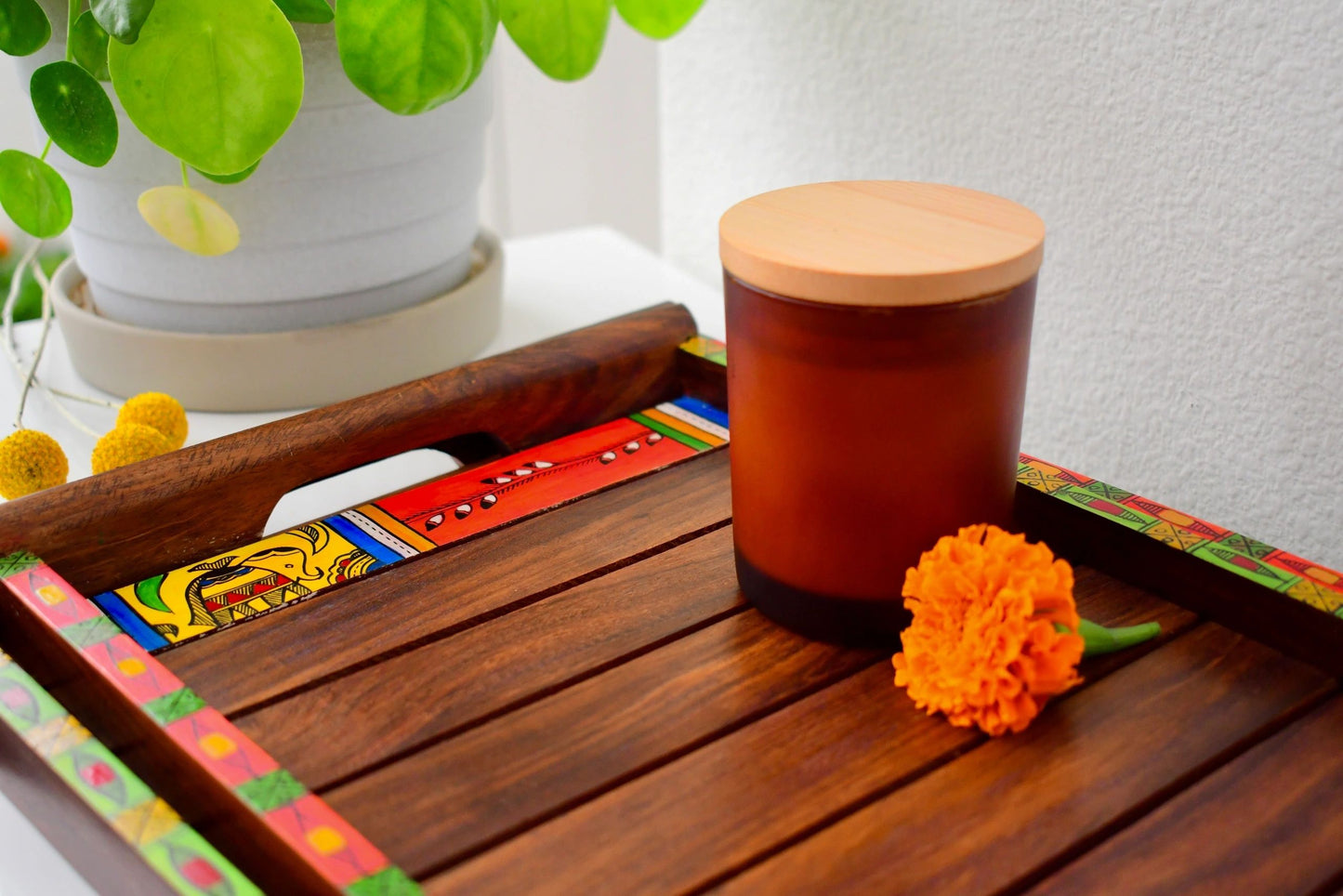 Madhubani Slatted Tray Set
