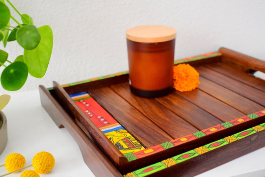 Madhubani Slatted Tray Set