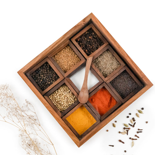 Wooden 9-spice organizer