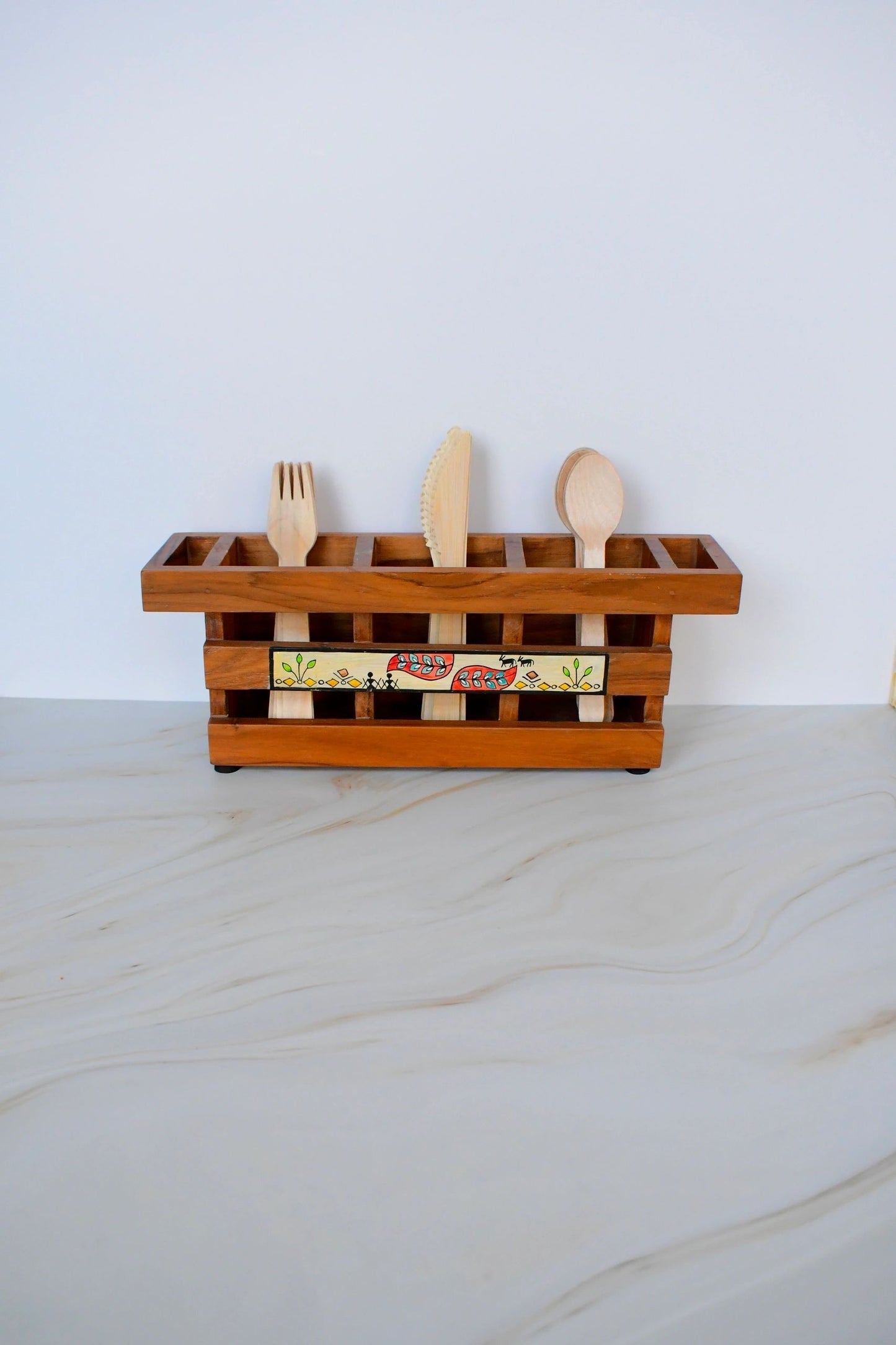 Tribal Teak Utensil Holder