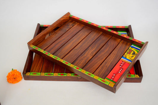 Madhubani Slatted Tray Set